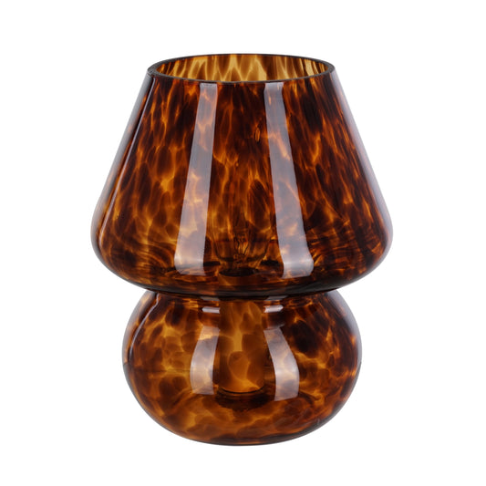 8" Glass Mushroom Lamp, Brown Tortoise, Glossy Finish
