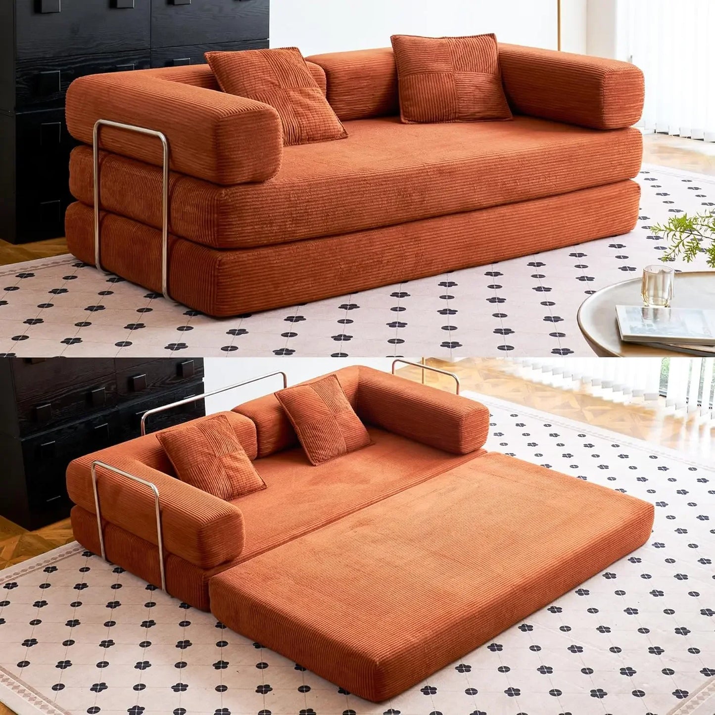 Compression Sofas - Convertible Floor Sofa Bed - with Pillow Back Support Armrest - Comfy Foldable Sofa Bed Compressed Sofas