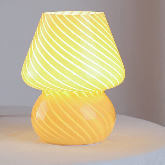 Mushroom Lamp Glass Table Bedside Striped Translucent Murano Vintage Style Light