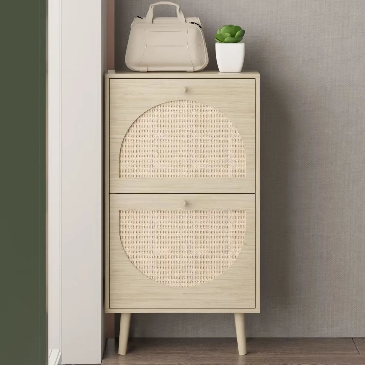“Maison Rotin – French Woven Rattan Shoe Console”