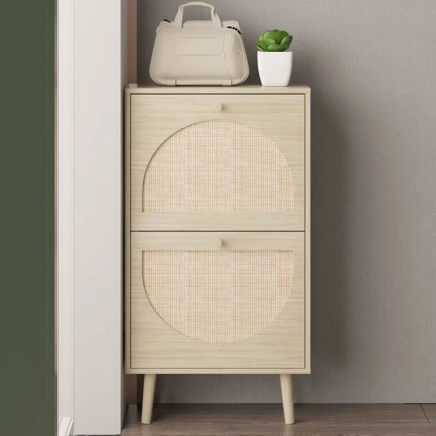 “Maison Rotin – French Woven Rattan Shoe Console”