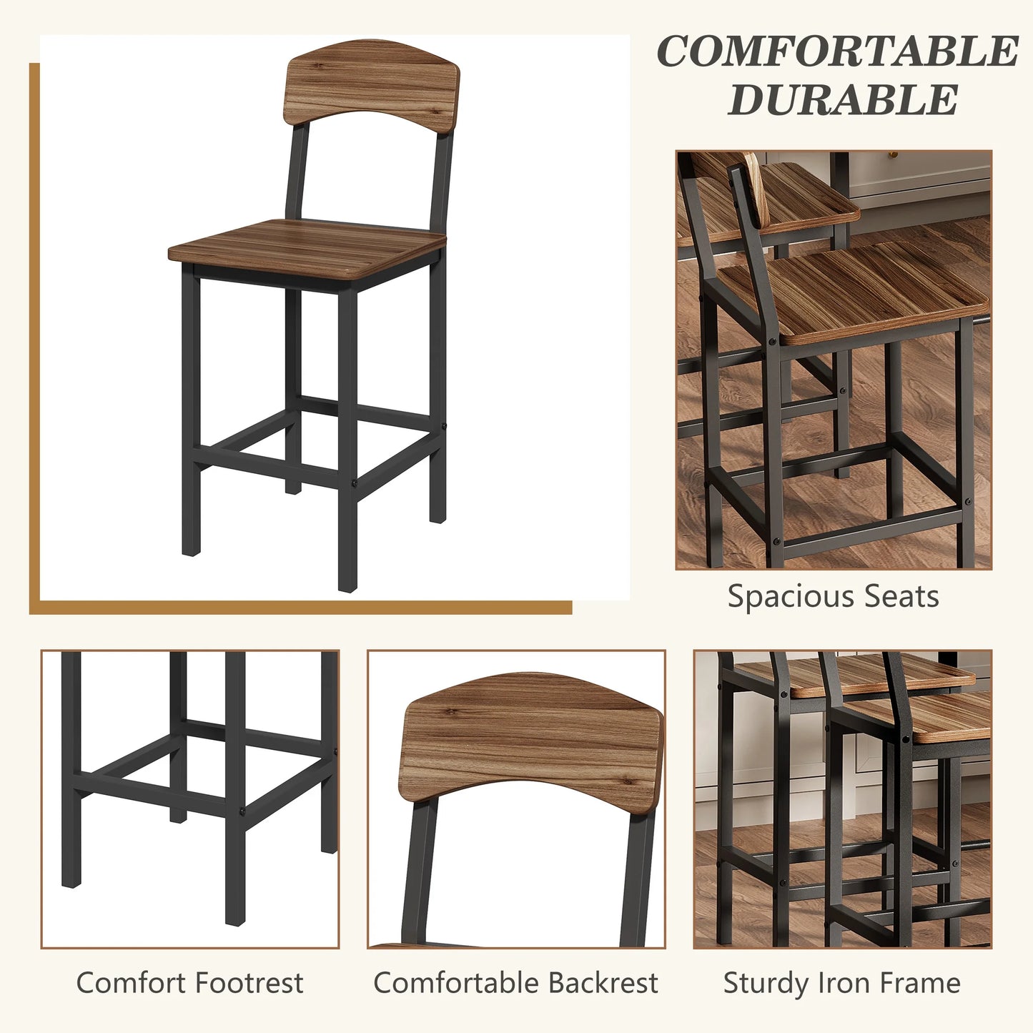 Counter Height Dining Table Set with 4 Stools, BTMWAY Modern Black Dining Table and Stools Set for Kitchen, Counter Height Dining Set, High Top Bar Table Set, Metal Frame Breakfast Nook Table Set