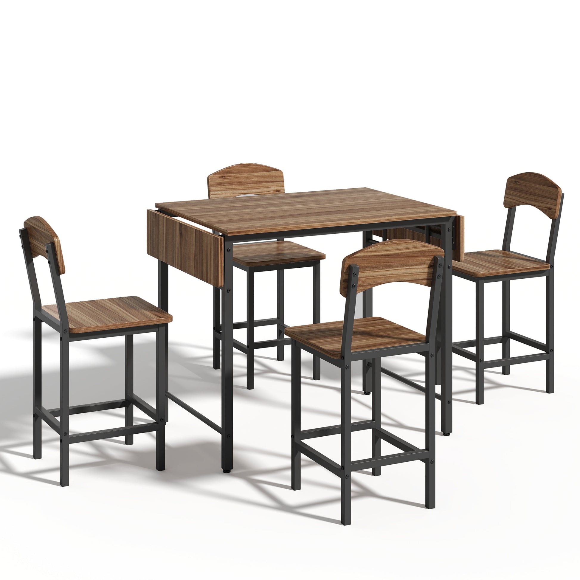 Counter Height Dining Table Set with 4 Stools, BTMWAY Modern Black Dining Table and Stools Set for Kitchen, Counter Height Dining Set, High Top Bar Table Set, Metal Frame Breakfast Nook Table Set