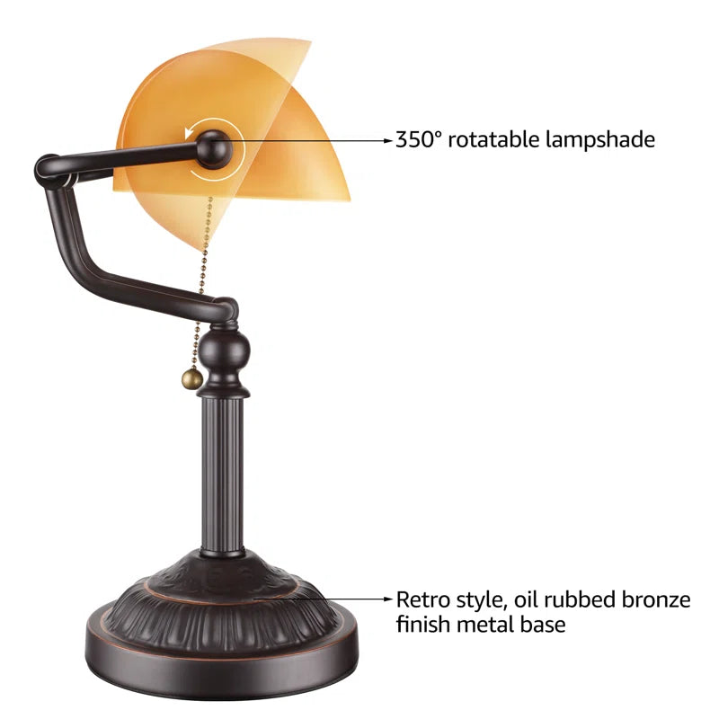 14.96" Bankers Desk Lamp with Pull Chain Switch Plug in Fixture，Vintage Desk Lamps，Library Lights