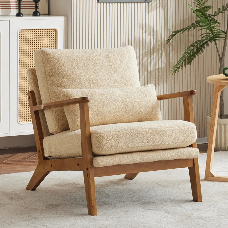 Lemley Upholstered Accent Chair with Wooden Legs and One Pillow