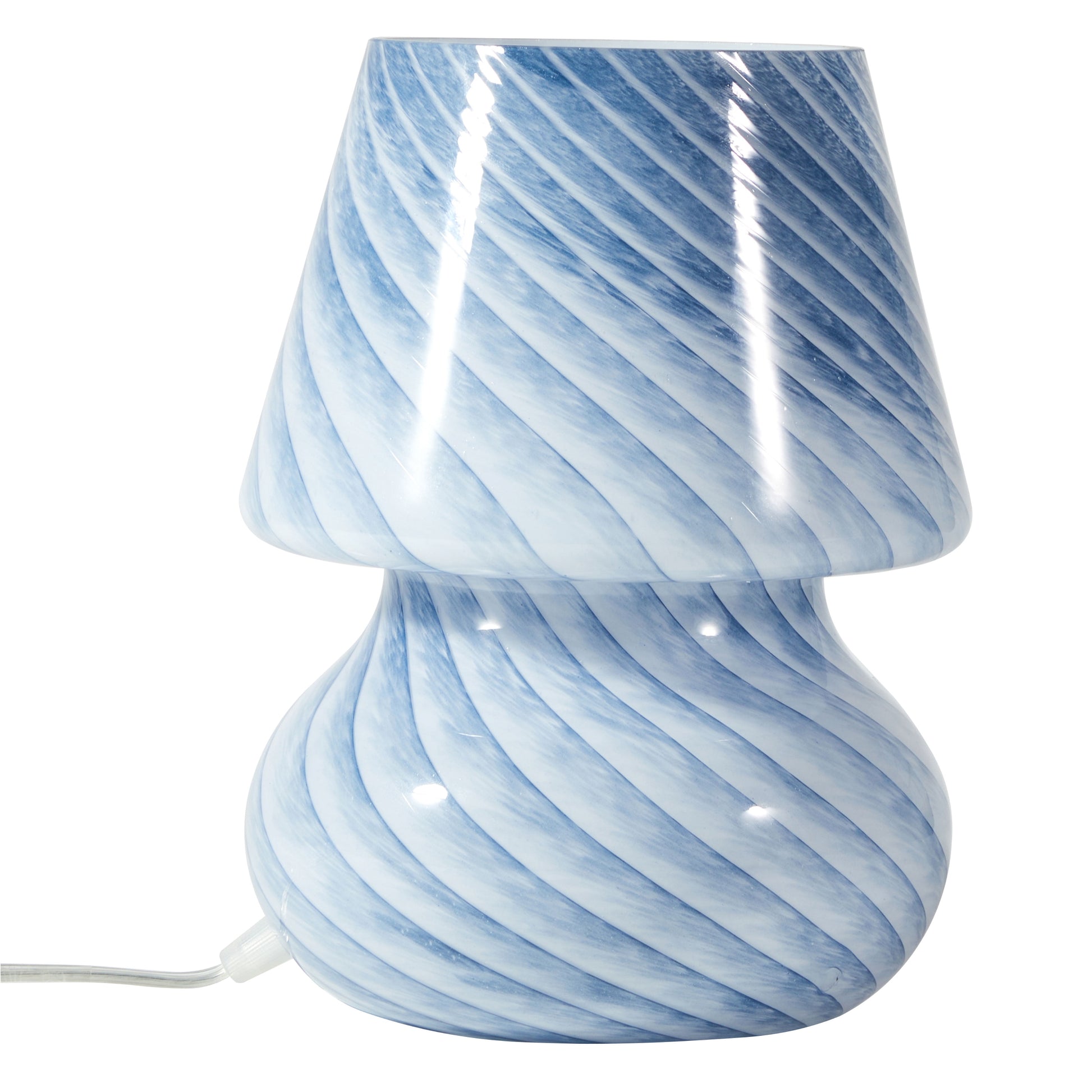 Blue Stripe Glass Mushroom Lamp, 10" H X 7.5" W, Plug In