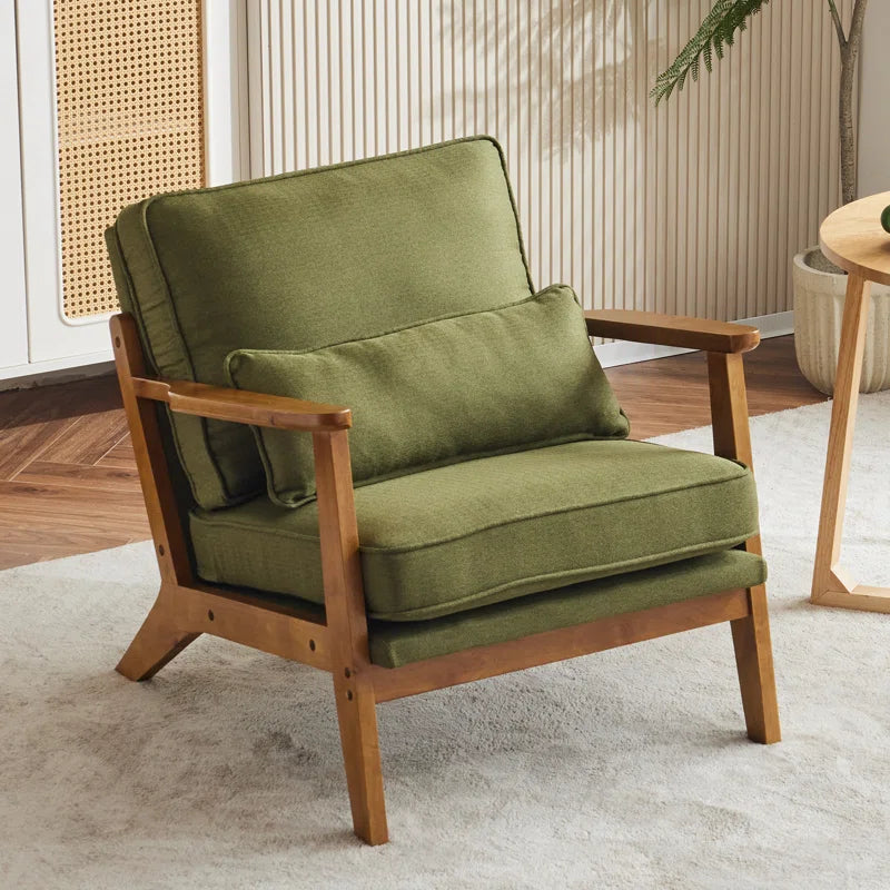 Lemley Upholstered Accent Chair with Wooden Legs and One Pillow