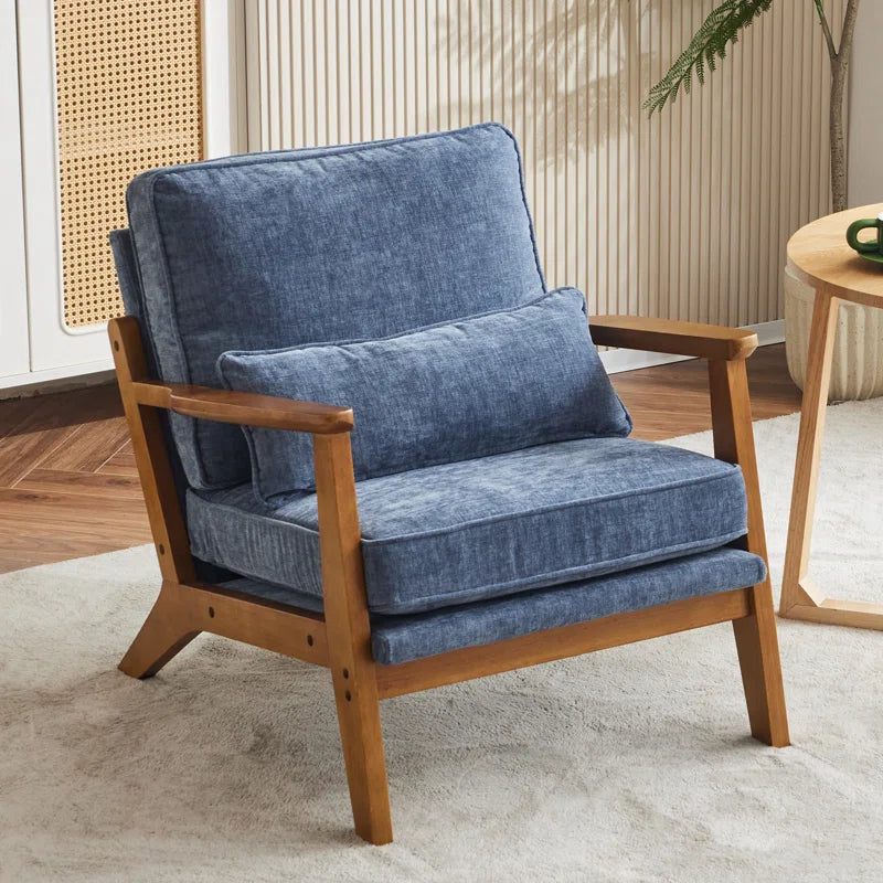 Lemley Upholstered Accent Chair with Wooden Legs and One Pillow