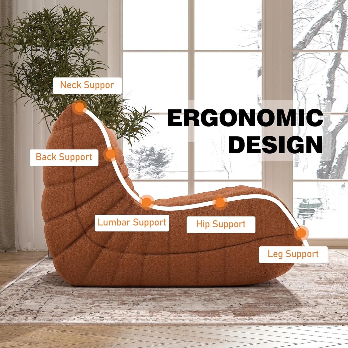 Bean Bag Chair for Adults,Comfy Togo Sofa Chair Bean Bag Oversize Couch Lounge Soft Teddy Material Furniture Gift,Orange