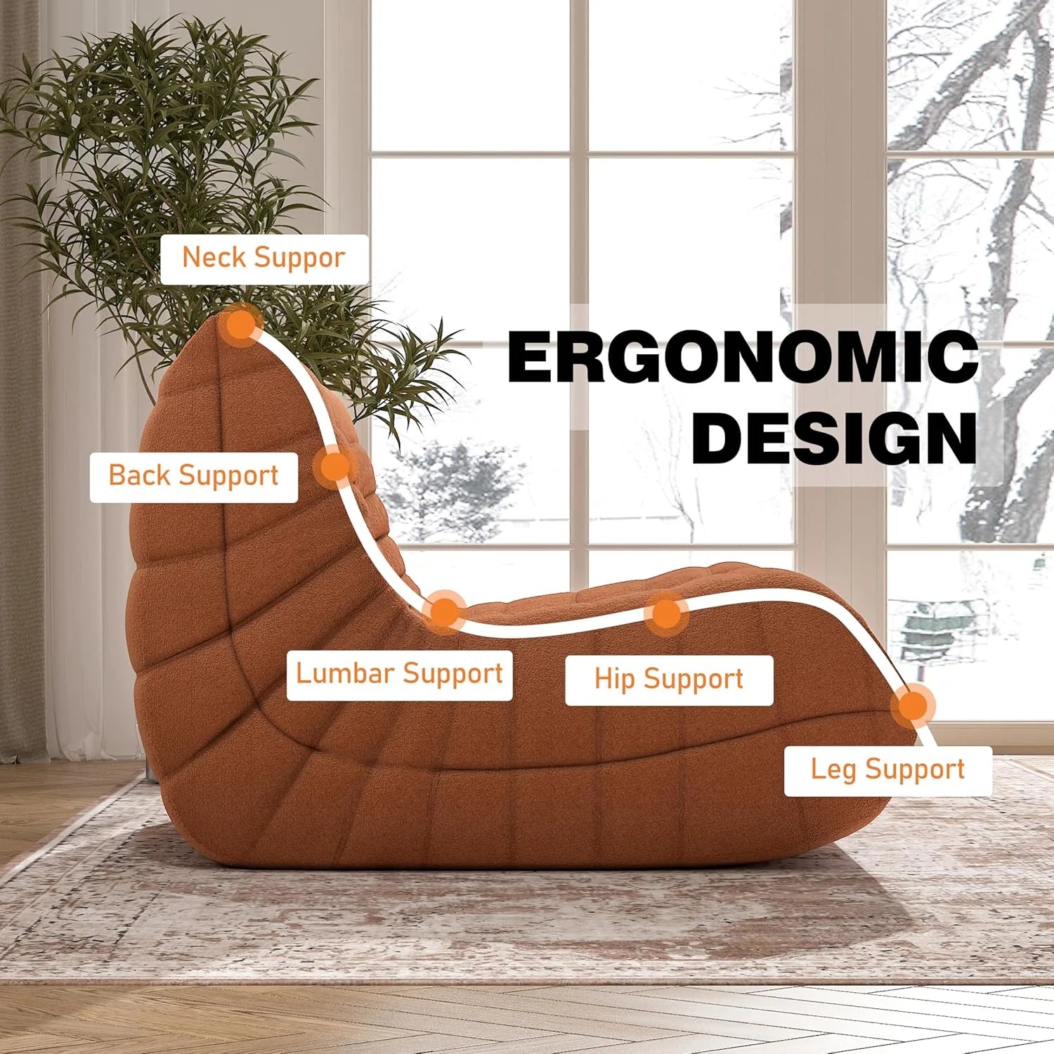 Bean Bag Chair for Adults,Comfy Togo Sofa Chair Bean Bag Oversize Couch Lounge Soft Teddy Material Furniture Gift,Orange