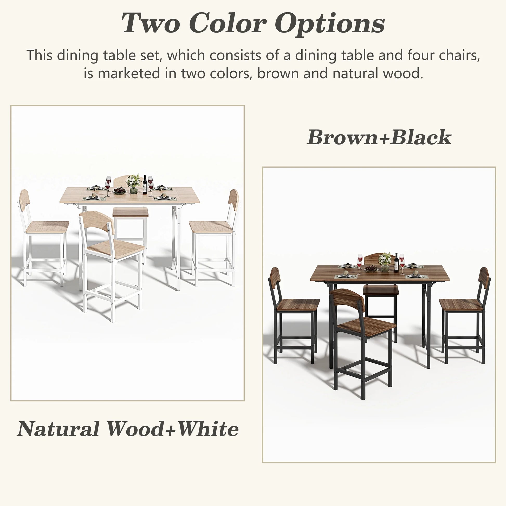 Counter Height Dining Table Set with 4 Stools, BTMWAY Modern Black Dining Table and Stools Set for Kitchen, Counter Height Dining Set, High Top Bar Table Set, Metal Frame Breakfast Nook Table Set