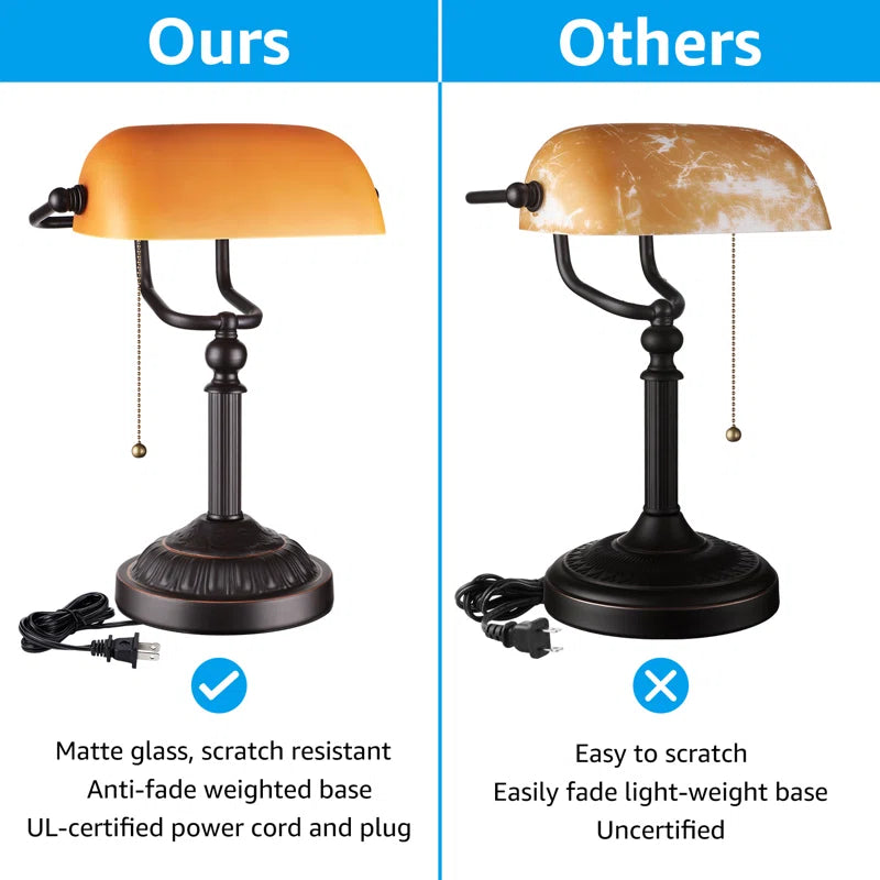 14.96" Bankers Desk Lamp with Pull Chain Switch Plug in Fixture，Vintage Desk Lamps，Library Lights