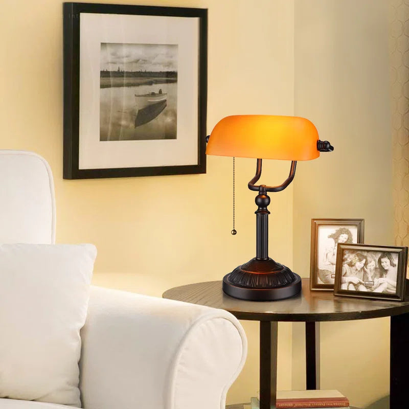 14.96" Bankers Desk Lamp with Pull Chain Switch Plug in Fixture，Vintage Desk Lamps，Library Lights
