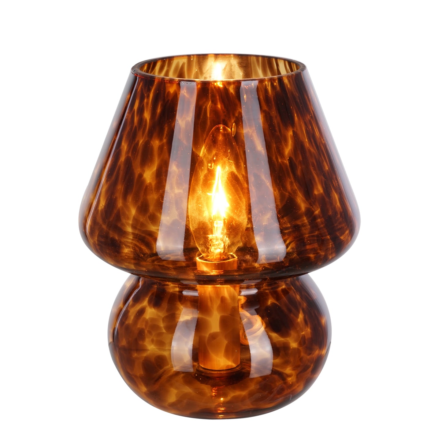8" Glass Mushroom Lamp, Brown Tortoise, Glossy Finish