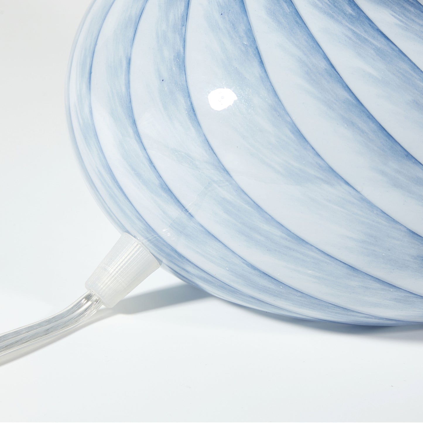 Blue Stripe Glass Mushroom Lamp, 10" H X 7.5" W, Plug In