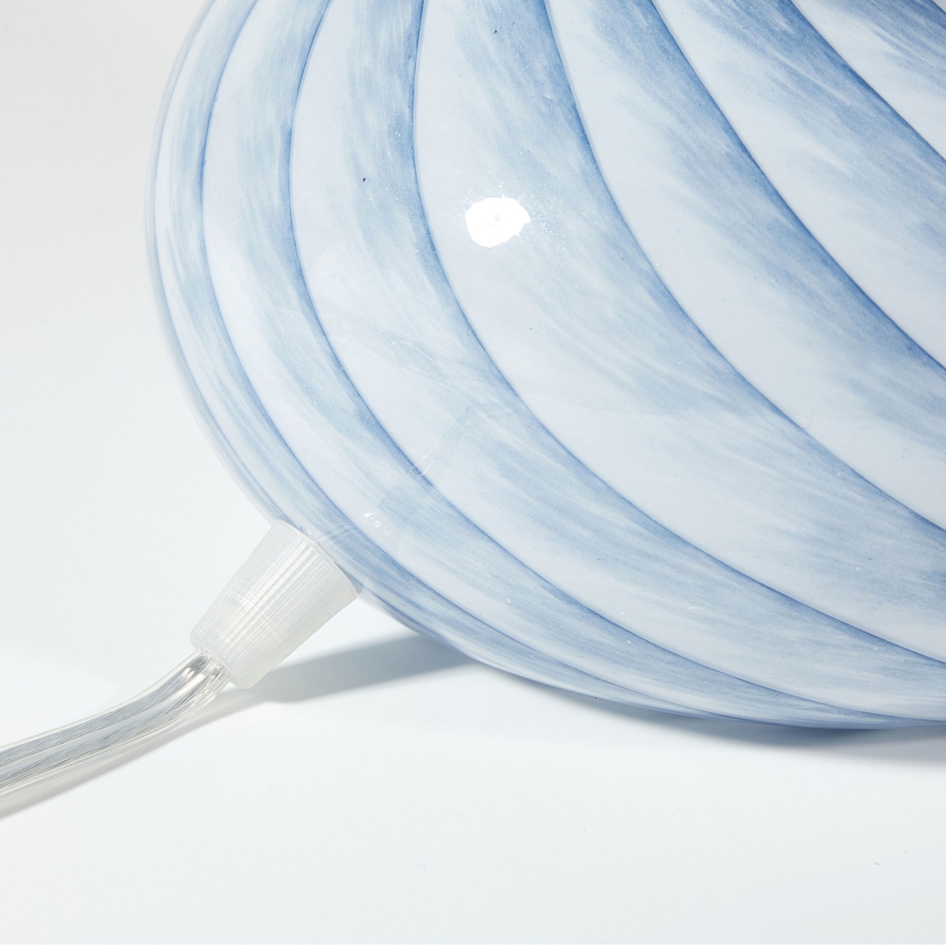 Blue Stripe Glass Mushroom Lamp, 10" H X 7.5" W, Plug In