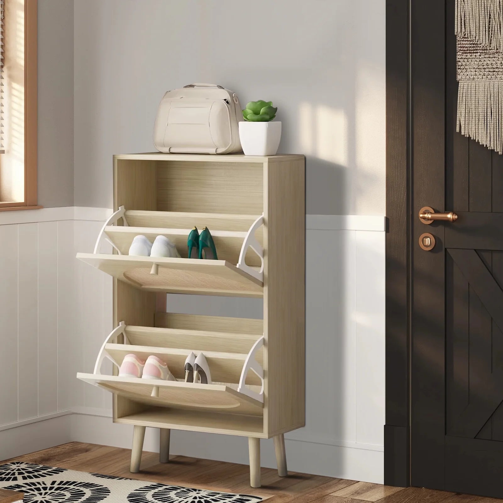 “Maison Rotin – French Woven Rattan Shoe Console”