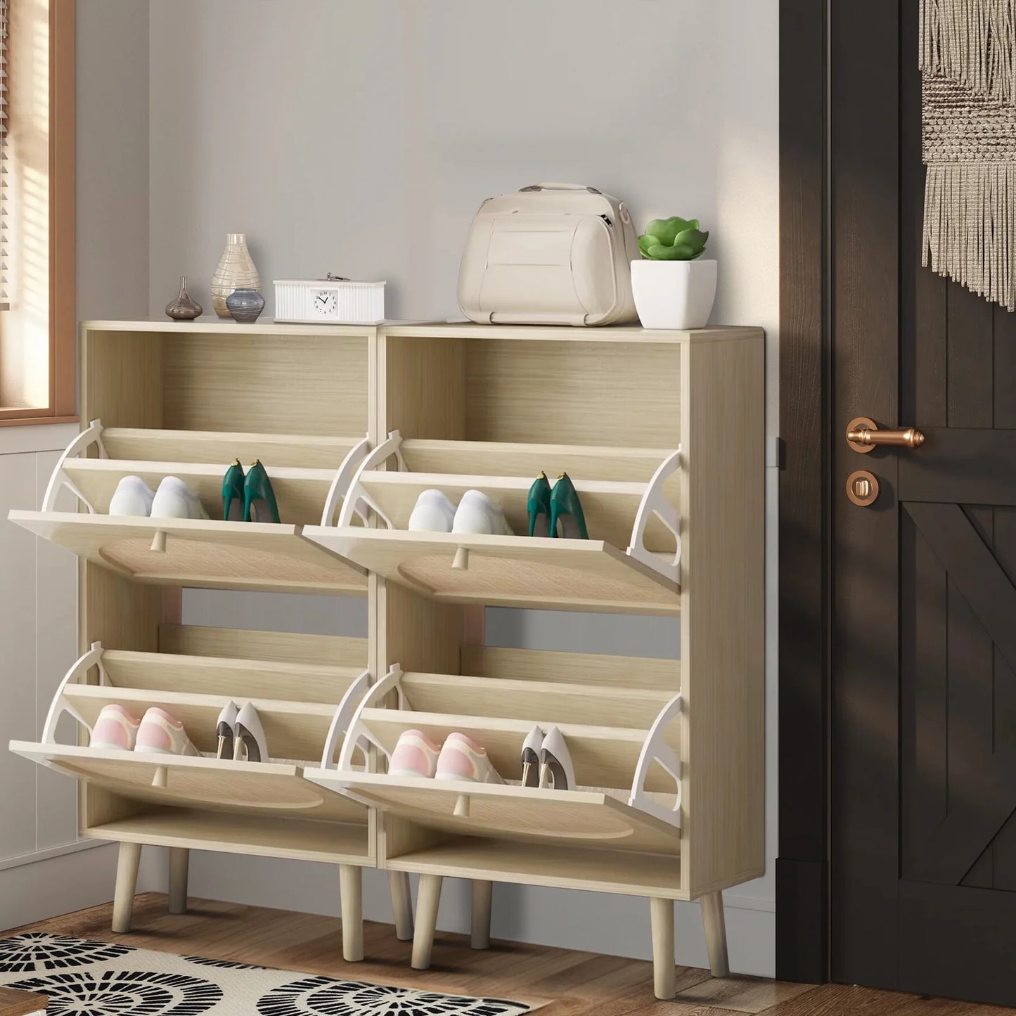 “Maison Rotin – French Woven Rattan Shoe Console”