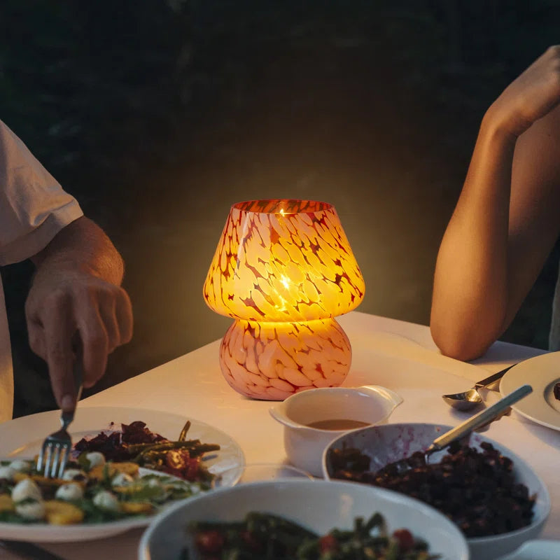 Haslom 7.25” Small Cute Glass Mushroom Table Lamp, Bulb Included