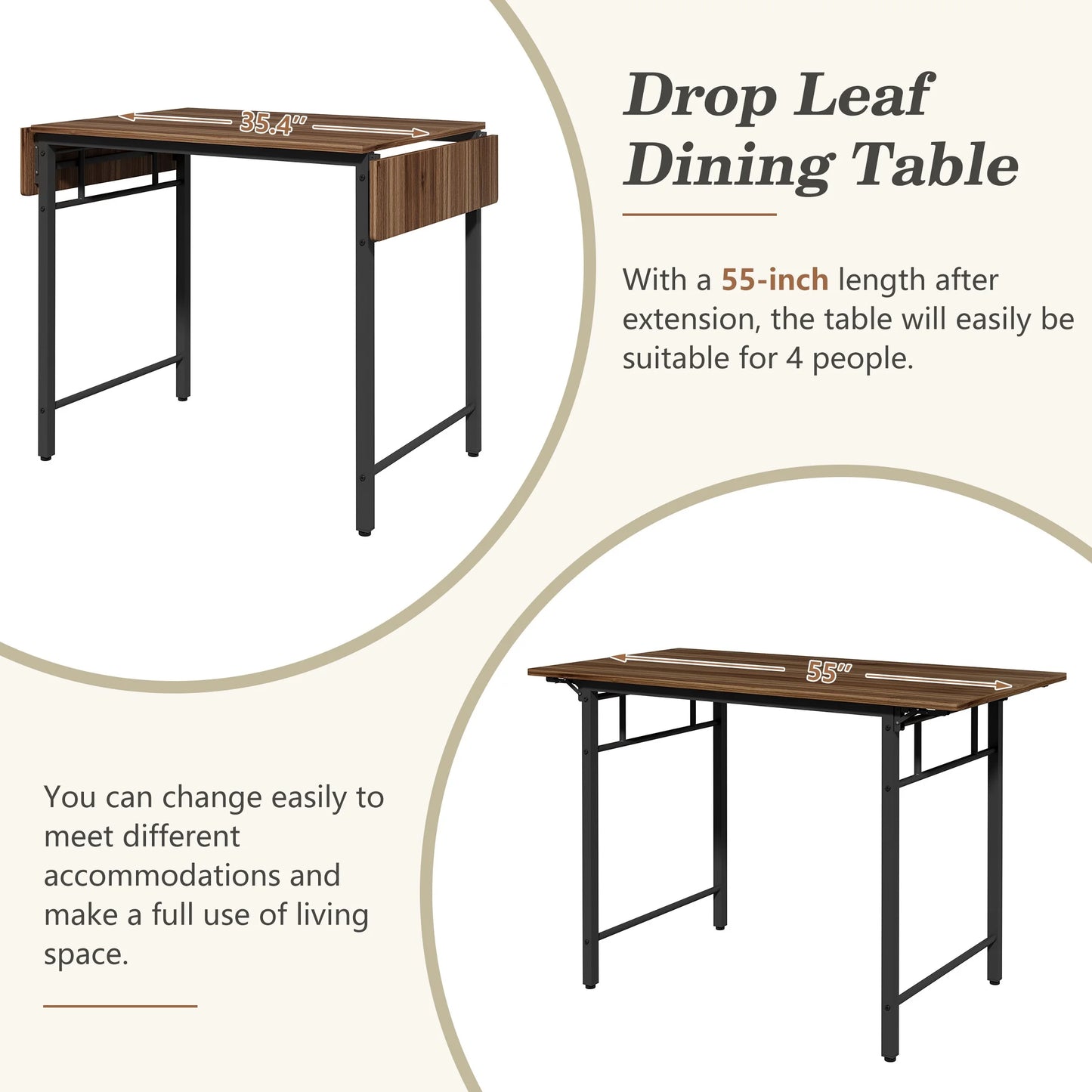 Counter Height Dining Table Set with 4 Stools, BTMWAY Modern Black Dining Table and Stools Set for Kitchen, Counter Height Dining Set, High Top Bar Table Set, Metal Frame Breakfast Nook Table Set