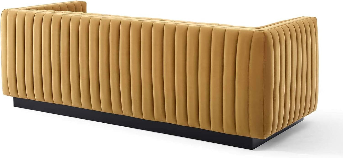 EEI-3885-COG Conjure Channel Tufted Velvet Sofa, Cognac
