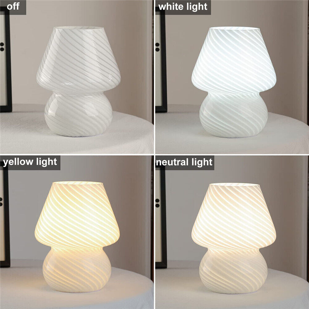 Mushroom Lamp Glass Table Bedside Striped Translucent Murano Vintage Style Light