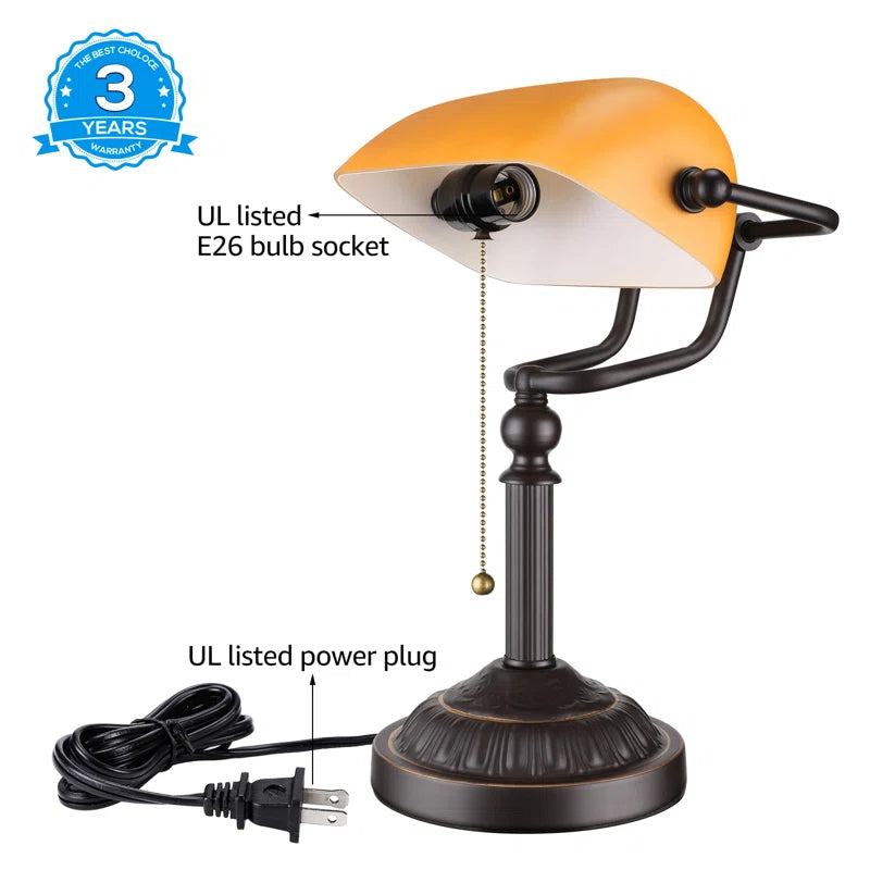 14.96" Bankers Desk Lamp with Pull Chain Switch Plug in Fixture，Vintage Desk Lamps，Library Lights