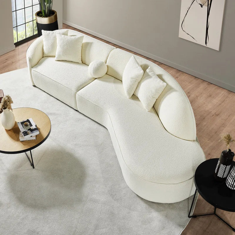Il Serpente Bianco – Canapé Courbe en Bouclé Japandi