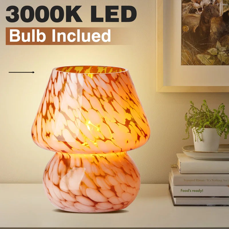 Haslom 7.25” Small Cute Glass Mushroom Table Lamp, Bulb Included