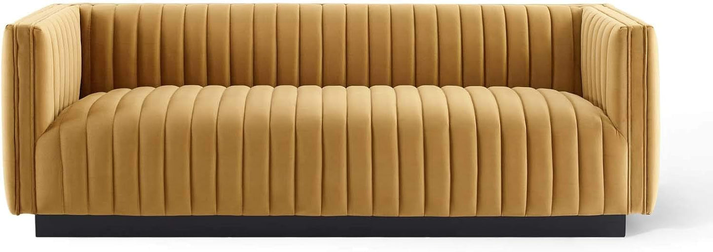 EEI-3885-COG Conjure Channel Tufted Velvet Sofa, Cognac