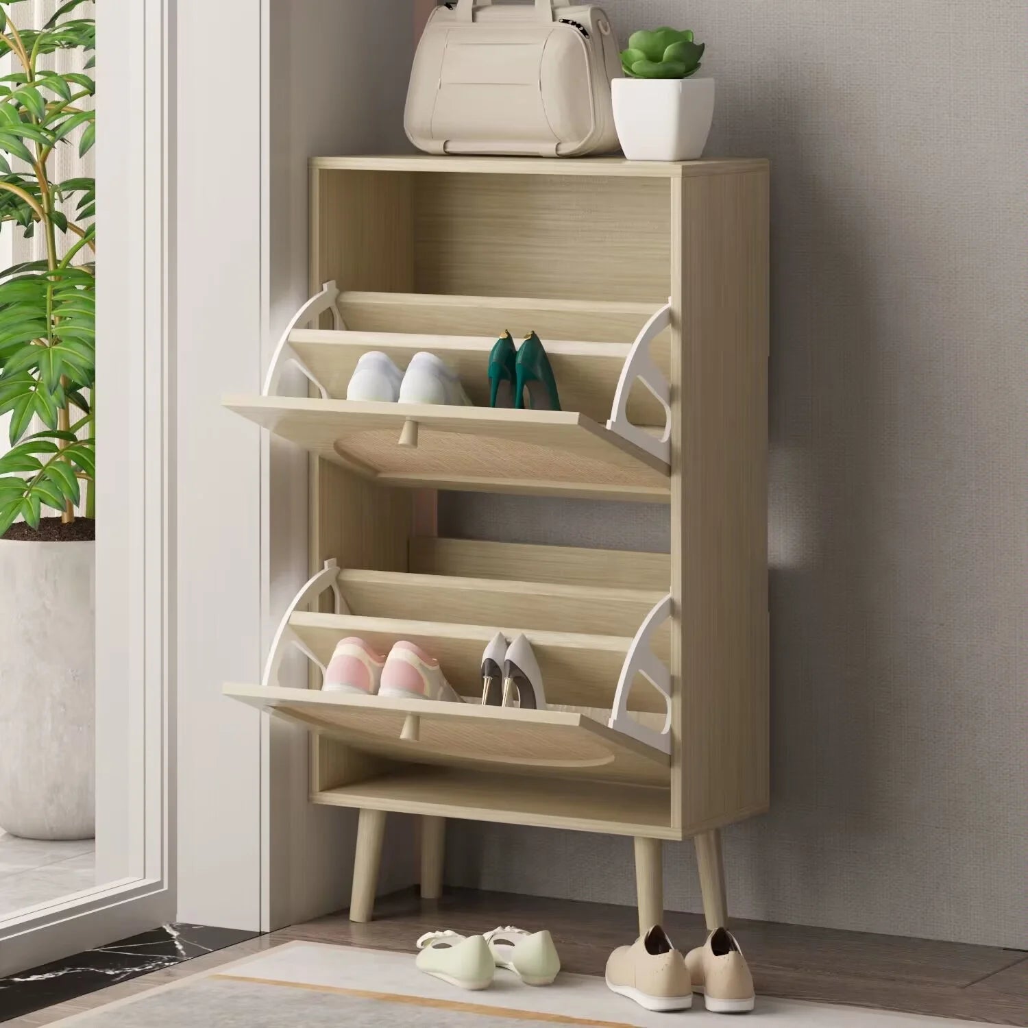 “Maison Rotin – French Woven Rattan Shoe Console”