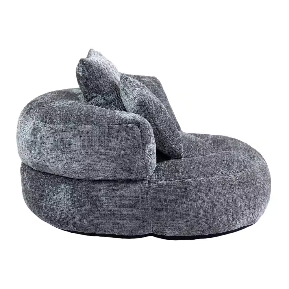 Modern Comfy Dark Grey Chenille Upholstery Bean Bag round Accent Arm Chair