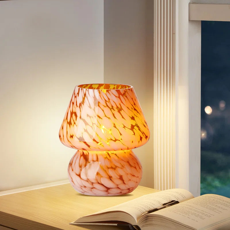 Haslom 7.25” Small Cute Glass Mushroom Table Lamp, Bulb Included