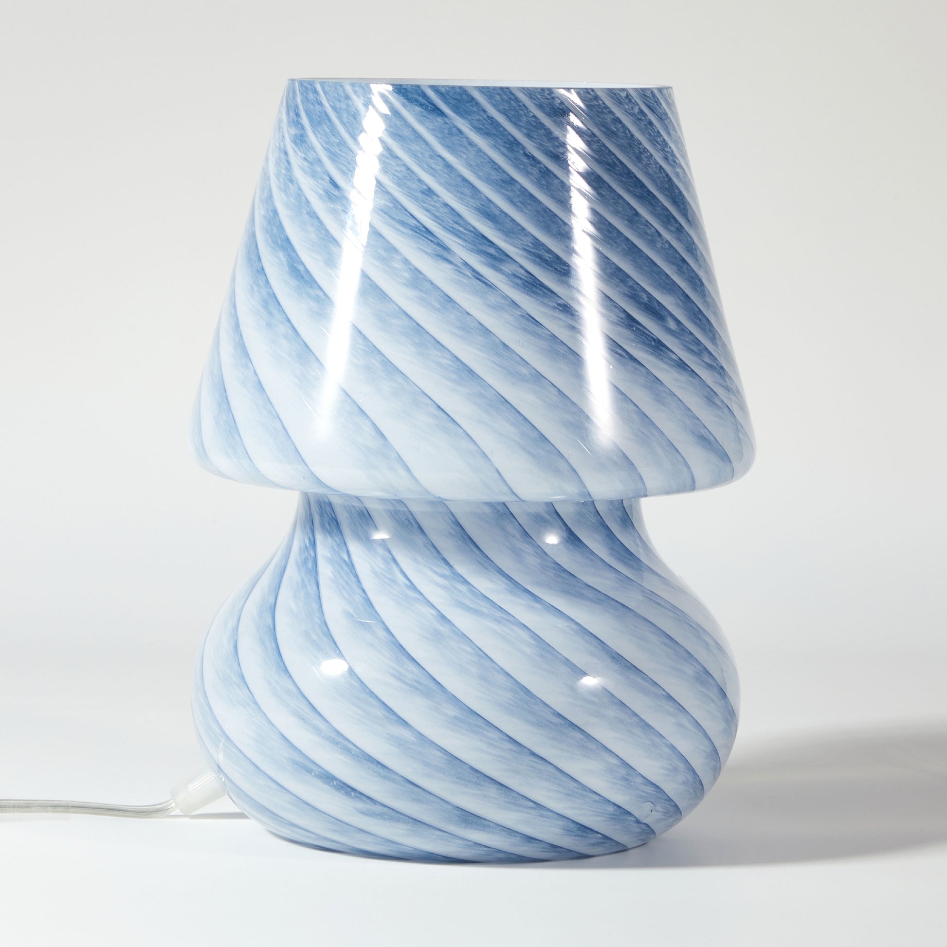 Blue Stripe Glass Mushroom Lamp, 10" H X 7.5" W, Plug In