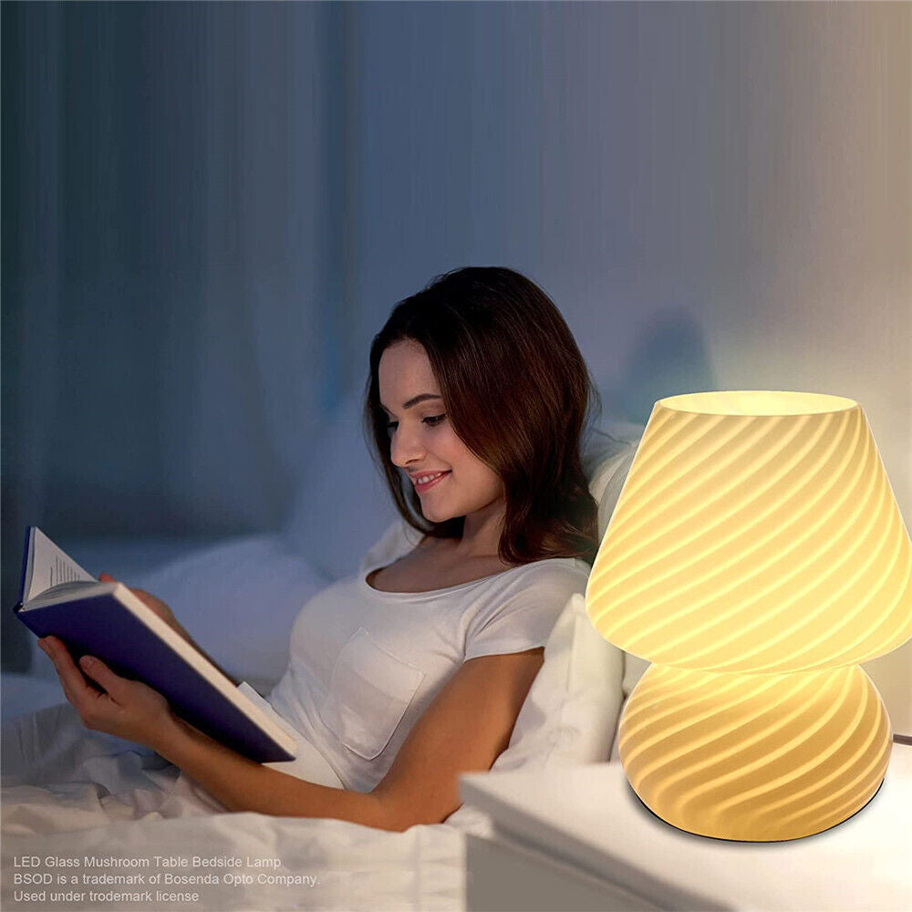 Mushroom Lamp Glass Table Bedside Striped Translucent Murano Vintage Style Light
