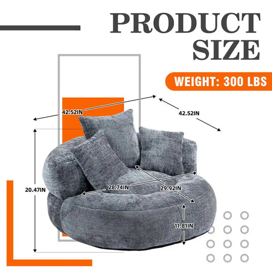 Modern Comfy Dark Grey Chenille Upholstery Bean Bag round Accent Arm Chair
