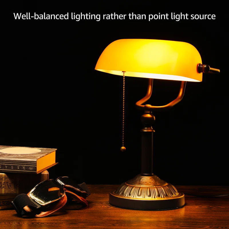 14.96" Bankers Desk Lamp with Pull Chain Switch Plug in Fixture，Vintage Desk Lamps，Library Lights
