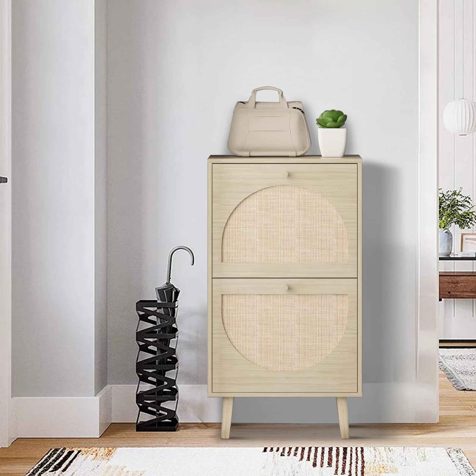“Maison Rotin – French Woven Rattan Shoe Console”