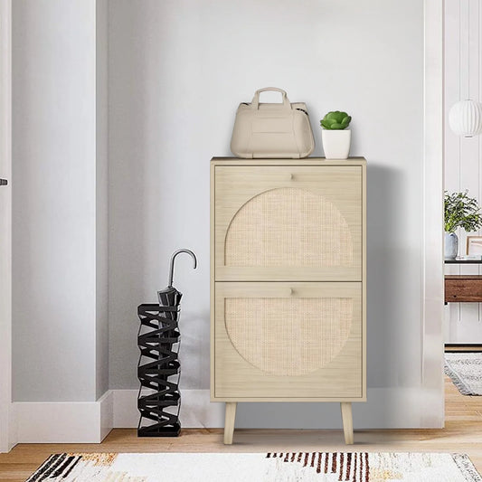 “Maison Rotin – French Woven Rattan Shoe Console”