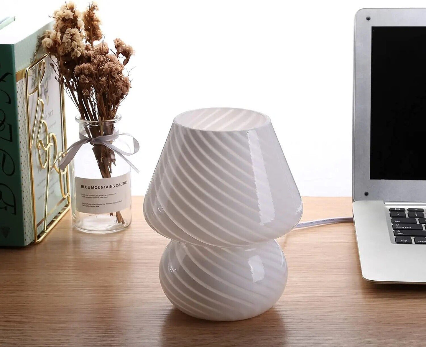 Mushroom Lamp Glass Table Bedside Striped Translucent Murano Vintage Style Light
