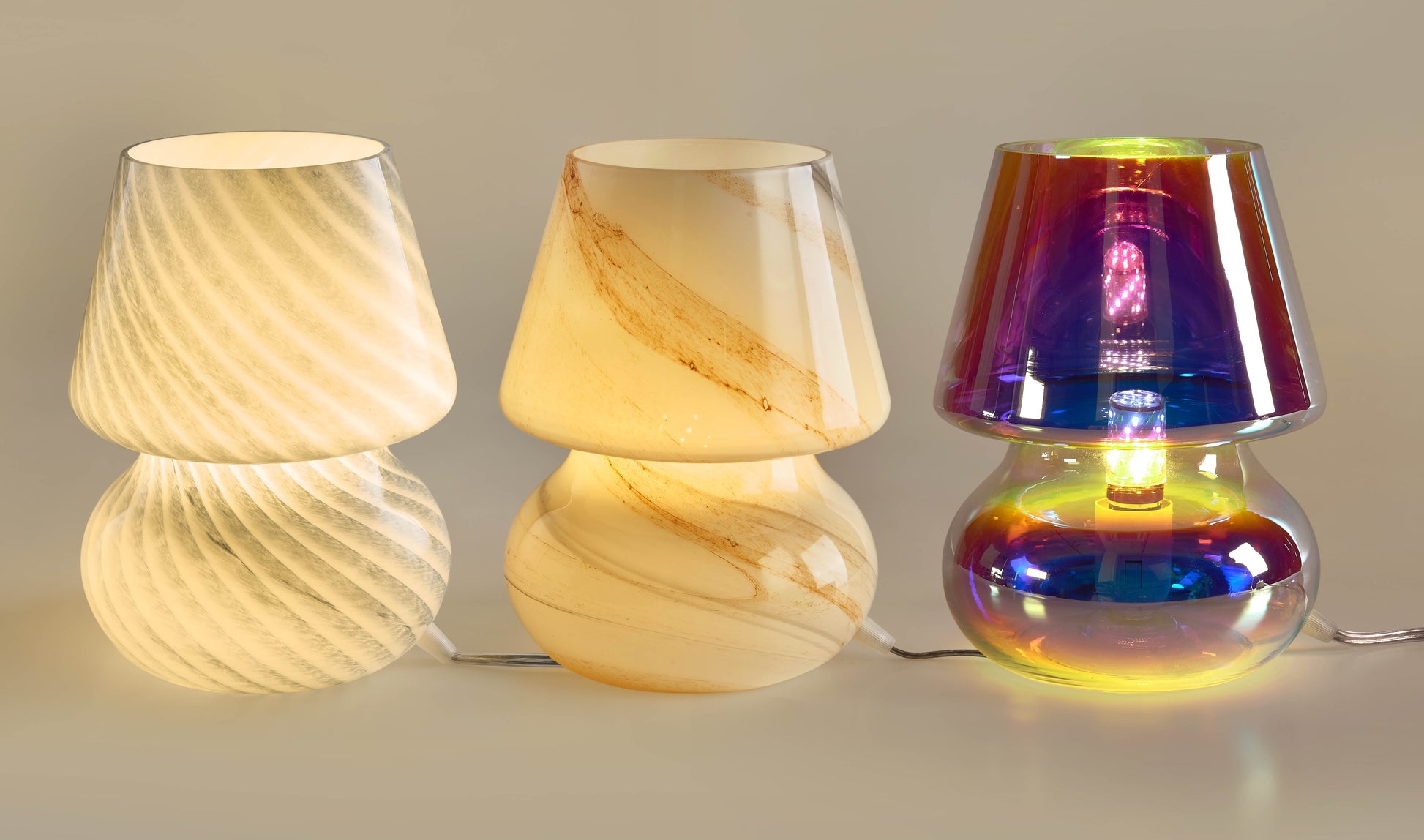 Blue Stripe Glass Mushroom Lamp, 10" H X 7.5" W, Plug In