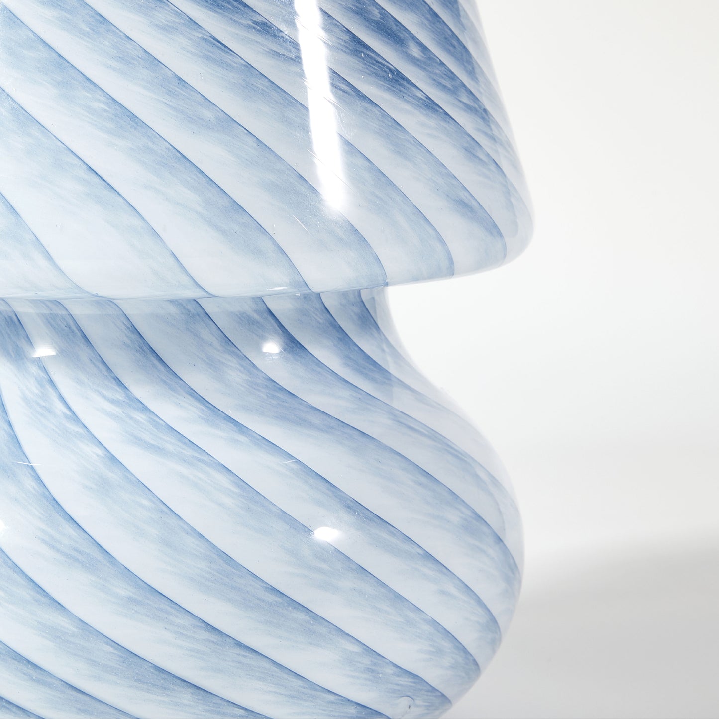Blue Stripe Glass Mushroom Lamp, 10" H X 7.5" W, Plug In