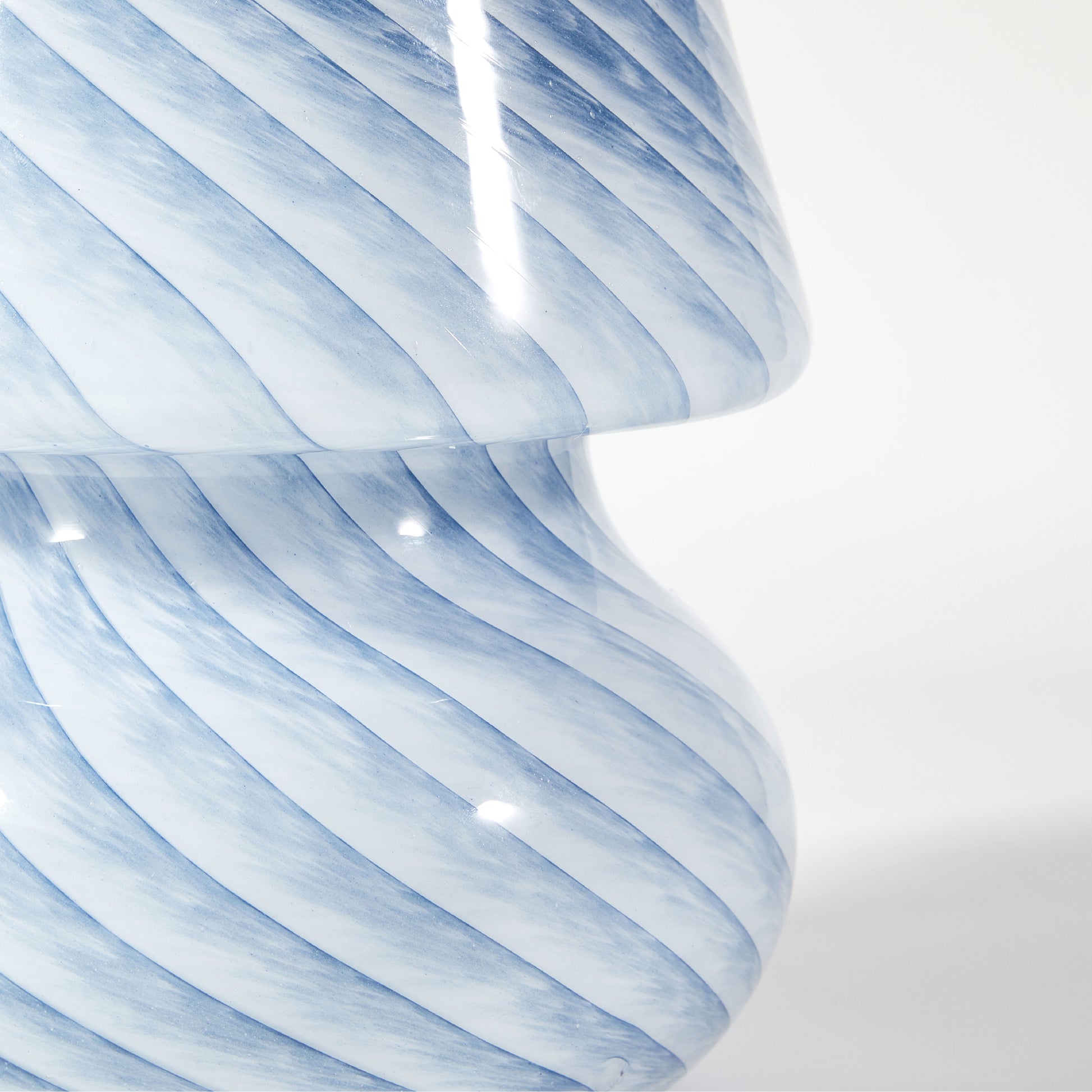 Blue Stripe Glass Mushroom Lamp, 10" H X 7.5" W, Plug In