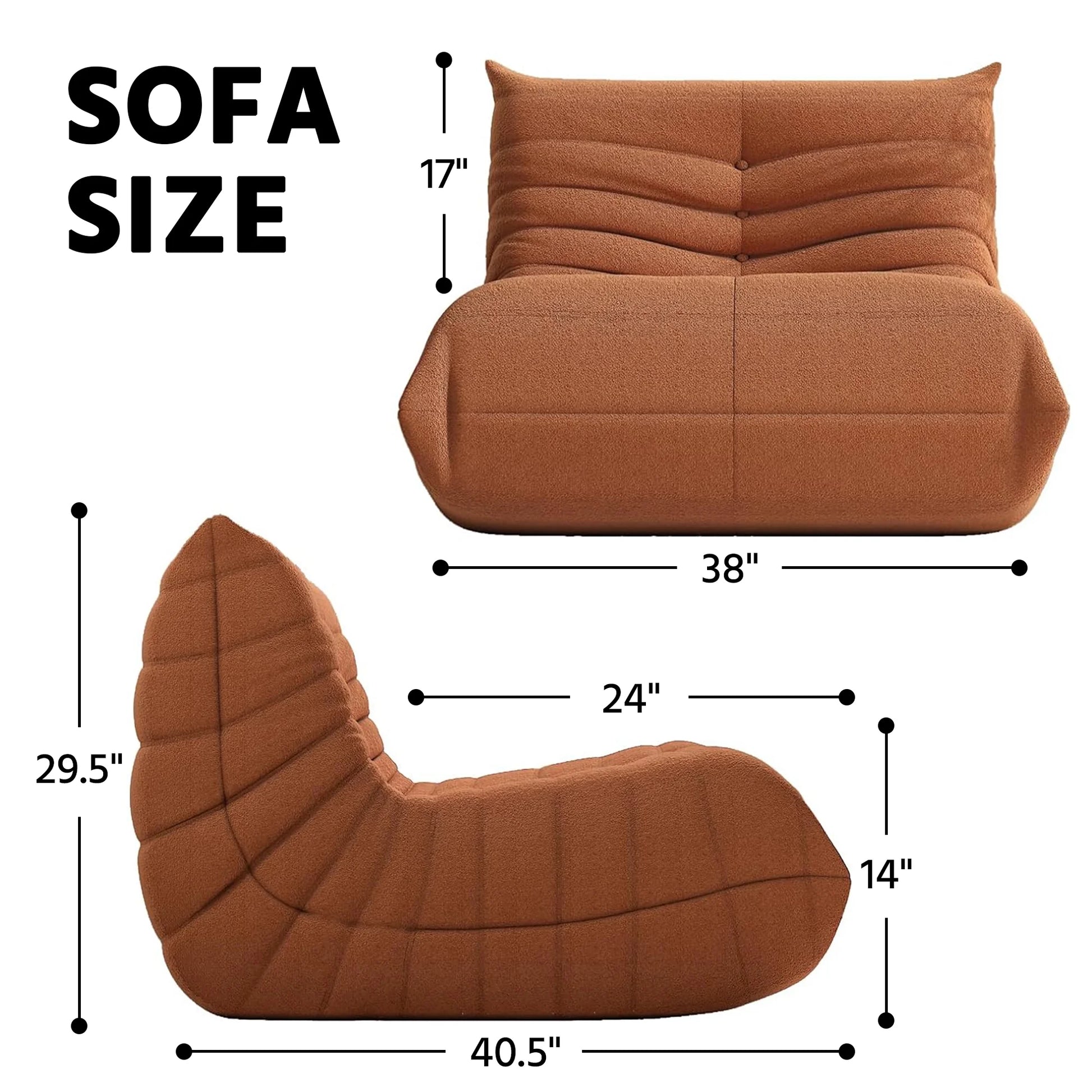 Bean Bag Chair for Adults,Comfy Togo Sofa Chair Bean Bag Oversize Couch Lounge Soft Teddy Material Furniture Gift,Orange