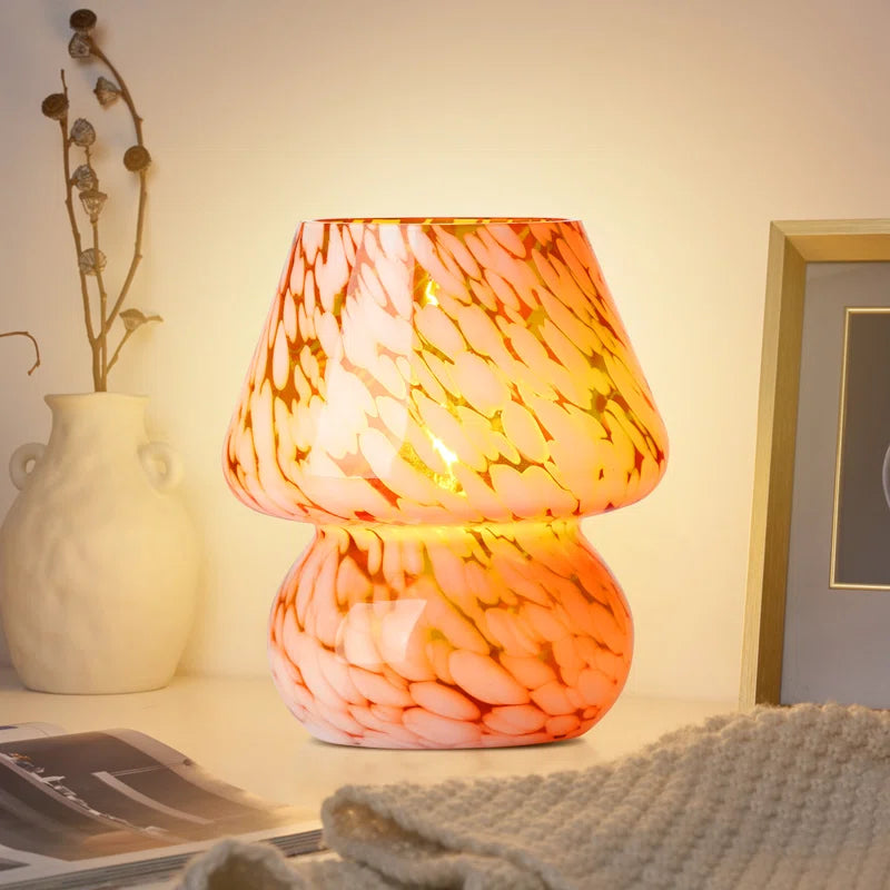 Haslom 7.25” Small Cute Glass Mushroom Table Lamp, Bulb Included