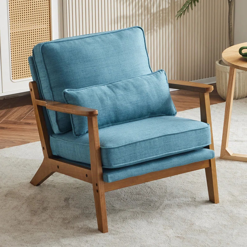 Lemley Upholstered Accent Chair with Wooden Legs and One Pillow