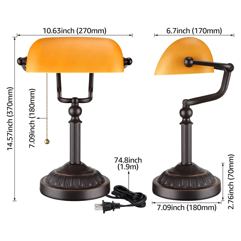 14.96" Bankers Desk Lamp with Pull Chain Switch Plug in Fixture，Vintage Desk Lamps，Library Lights