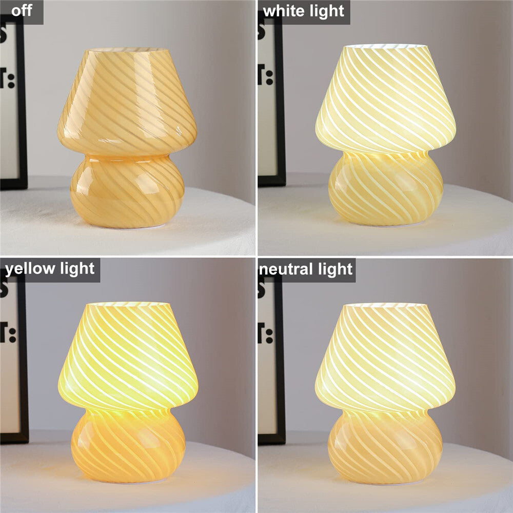 Mushroom Lamp Glass Table Bedside Striped Translucent Murano Vintage Style Light